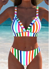 ROTITA Multi Color Striped High Waisted Bikini Set