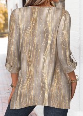 Gray Brown tops,Ombre tops,ROTITA Ombre Gray Brown Round Neck Long Sleeve Blouse