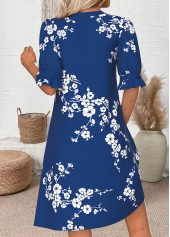 Navy dresses,Floral dresses,Plants dresses,Everyday dresses,Casual dresses,ROTITA Floral Print Navy Short Split Neck Half Sleeve Dress
