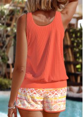 Orange swimwear,Geometric swimwear,ROTITA Orange Geometric Print Mid Waisted Tankini Set
