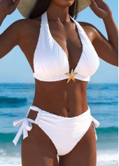 White swimwear,Plain Color swimwear,ROTITA White High Waisted Tie Bikini Set
