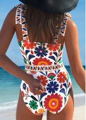 Multi Color swimwear,Plants swimwear,Floral swimwear,ROTITA Multi Color Random Floral Print One Piece Swimwear
