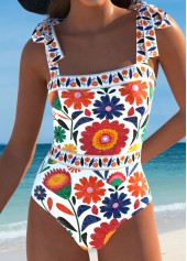 Multi Color swimwear,Plants swimwear,Floral swimwear,ROTITA Multi Color Random Floral Print One Piece Swimwear