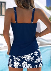 Navy swimwear,Floral swimwear,Plants swimwear,ROTITA Navy Floral Print Mid Waisted Tankini Set