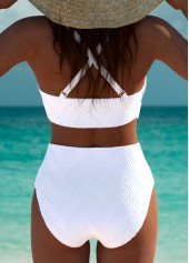 White swimwear,Plain Color swimwear,ROTITA White Mid Waisted Hollow Out Bikini Set