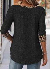 Black tops,Leopard tops,Animal Print tops,ROTITA Leopard Black Square Neck Long Sleeve T Shirt