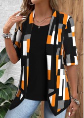 Rotita – Geometrischer Druck schwarzer quadratischer Ausschnitt gefälschter zweiteiliger Twinset