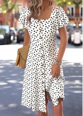 robe blanche à pois Rotita à manches courtes et col carré