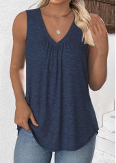 Navy plus size,Plain Color plus size,ROTITA Plus Size Navy V Neck Sleeveless Tank Top