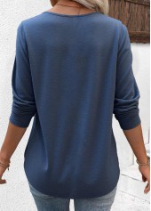 Blue tops,Plain Color tops,ROTITA Blue Round Neck Long Sleeve T Shirt