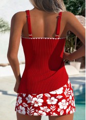Red swimwear,Floral swimwear,Plants swimwear,ROTITA Red Floral Print Mid Waisted Tankini Set