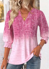ROTITA Ombre Pink Round Neck 3/4 Sleeve Blouse