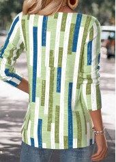 Multi Color tops,Geometric tops,ROTITA Geometric Print Multi Color Split Neck T Shirt