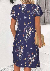 Navy dresses,Floral dresses,Plants dresses,Everyday dresses,Casual dresses,ROTITA Floral Print Navy Short V Neck Dress