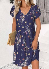 Navy dresses,Floral dresses,Plants dresses,Everyday dresses,Casual dresses,ROTITA Floral Print Navy Short V Neck Dress