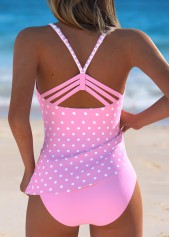 Light Pink swimwear,Dot swimwear,ROTITA Light Pink Polka Dot Mid Waisted Tankini Set