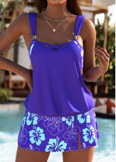 Purple swimwear,Floral swimwear,Plants swimwear,ROTITA Purple Floral Print Mid Waisted Tankini Set