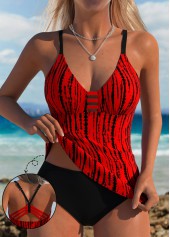 Red Tie Dye Print Tankini Set