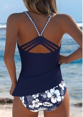 Navy swimwear,Floral swimwear,Plants swimwear,ROTITA Navy Floral Print Mid Waisted Tankini Set