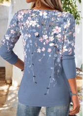 Multi Color tops,Floral tops,Plants tops,ROTITA Floral Print Multi Color Split Neck T Shirt