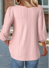 Light Pink tops,Plain Color tops,ROTITA Light Pink Split Neck 3/4 Sleeve Blouse