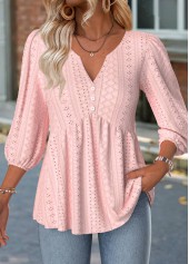 ROTITA Light Pink Split Neck 3/4 Sleeve Blouse