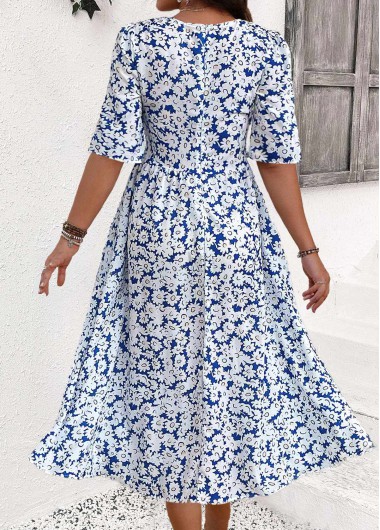 Blue dresses,White dresses,Ditsy Floral dresses,Vacation dresses,Vacation dresses,ROTITA Plus Size Smocked Ditsy Floral Print Blue Dress