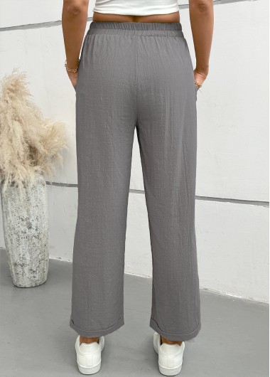Light Grey bottoms,Plain Color bottoms,Light Grey Straight Leg Elastic Waist Mid Waisted Pants