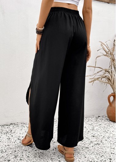 Black bottoms,Plain Color bottoms,Black Flare Leg Elastic Waist High Waisted Pants
