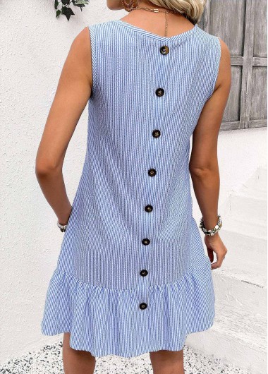 Blue dresses,Striped dresses,Geometric dresses,Everyday dresses,Casual dresses,ROTITA Striped Blue V Neck Sleeveless Dress
