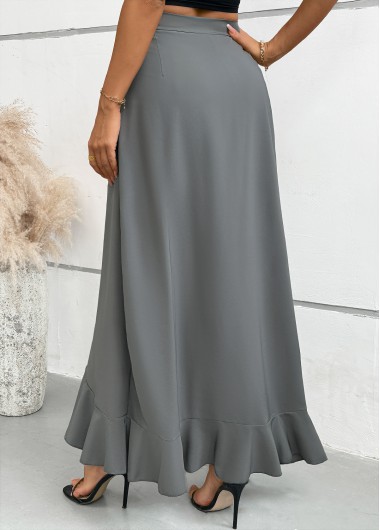 Grey bottoms,Plain Color bottoms,Grey Wide Leg Elastic Waist Mid Waisted Pants