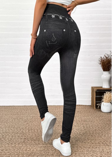 Black bottoms,Ombre bottoms,Ombre Black Skinny Elastic Waist High Waisted Pants