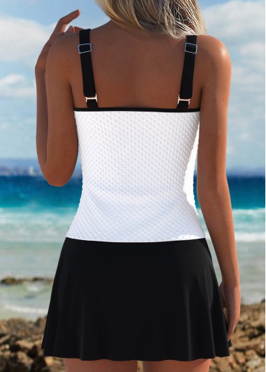 White swimwear,Contrast Color swimwear,ROTITA Mid Waisted White V-Neck Tankini Set