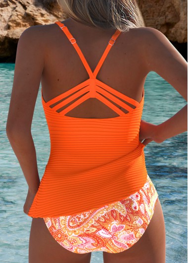 Orange swimwear,Paisley swimwear,ROTITA Orange Paisley Print Mid Waisted Tankini Set