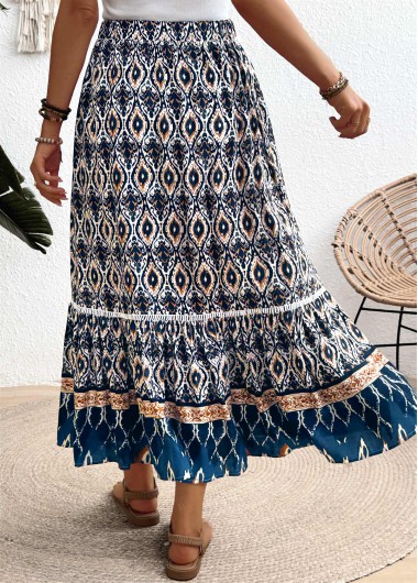 Multi Color bottoms,Tribal bottoms,ROTITA Tribal Print Multi Color Elastic Waist A Line Skirt