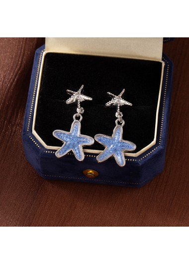 Blue jewelry,Blue Star Shape Alloy Detail Earrings