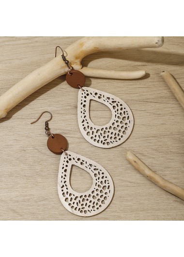 Beige jewelry,Other jewelry,Droplet Beige Faux Leather Hollow Earrings