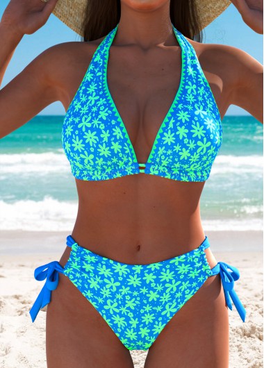Blue swimwear,Ditsy Floral swimwear,ROTITA Blue Ditsy Floral Print Low Waisted Bikini Set