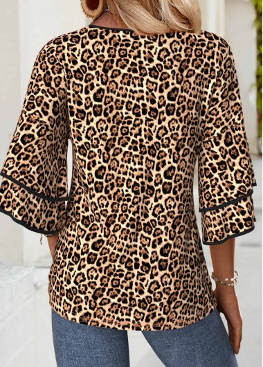 Light Coffee tops,Leopard tops,Animal Print tops,ROTITA Leopard Light Coffee 3/4 Sleeve T Shirt