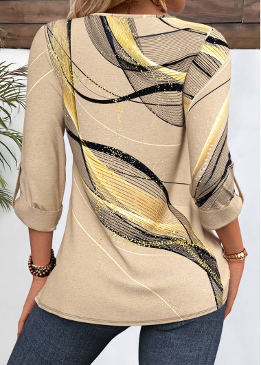 Light Coffee tops,Geometric tops,ROTITA Geometric Print Light Coffee T Shirt