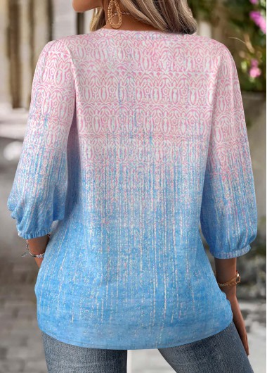 Multi Color tops,Ombre tops,ROTITA Ombre Multi Color V Neck 3/4 Sleeve Blouse