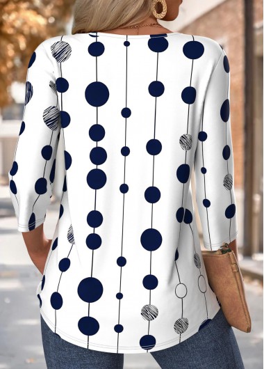 Multi Color tops,Dot tops,ROTITA Polka Dot Multi Color Round Neck T Shirt