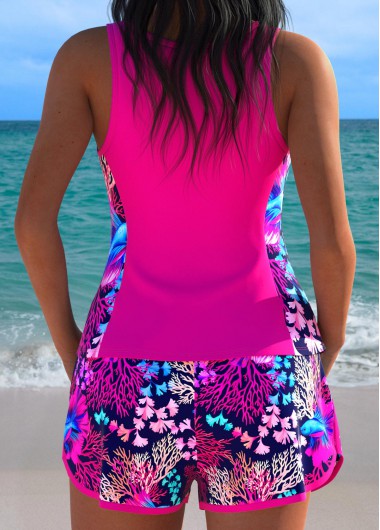 Hot Pink swimwear,Animal Print swimwear,ROTITA Hot Pink Marine Life Print Mid Waisted Tankini Set