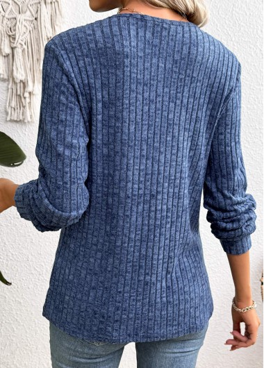 Blue tops,Plain Color tops,ROTITA Blue V Neck Long Sleeve Sweatshirt