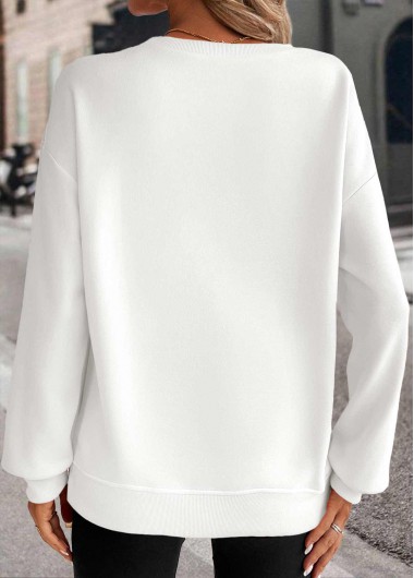 White tops,Plain Color tops,ROTITA White Round Neck Long Sleeve Sweatshirt