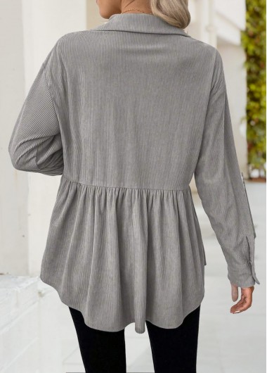 Light Grey tops,Plain Color tops,ROTITA Light Grey Shirt Collar Long Sleeve Shacket