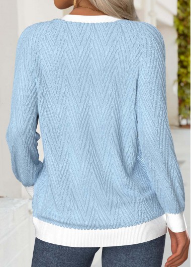 Light Blue tops,Plain Color tops,ROTITA Tummy Coverage Light Blue Round Neck Long Sleeve Sweatshirt