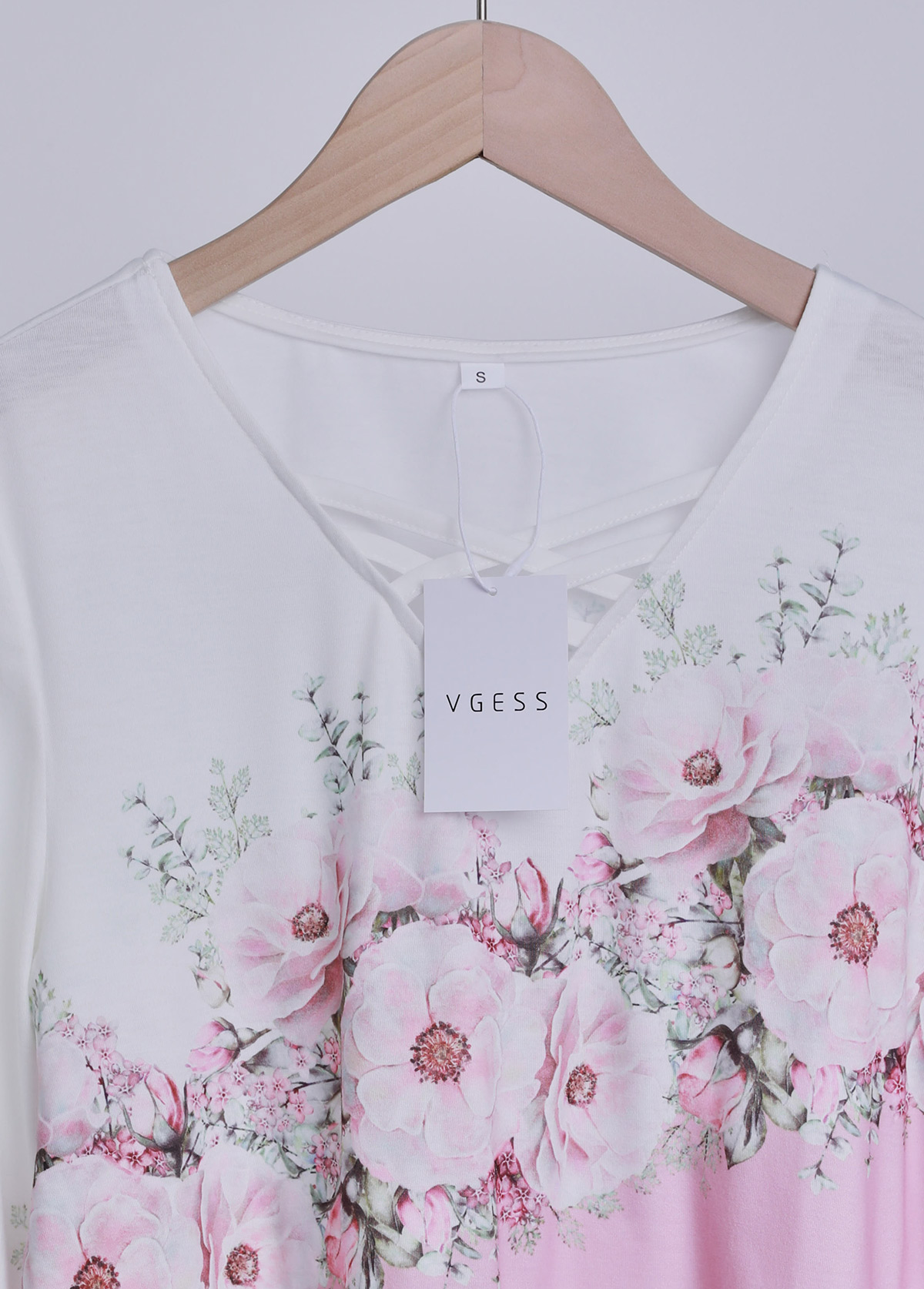 Pink plus size,White plus size,Floral plus size,Plants plus size,ROTITA Valentine's Day Plus Size Criss Cross Pink T Shirt