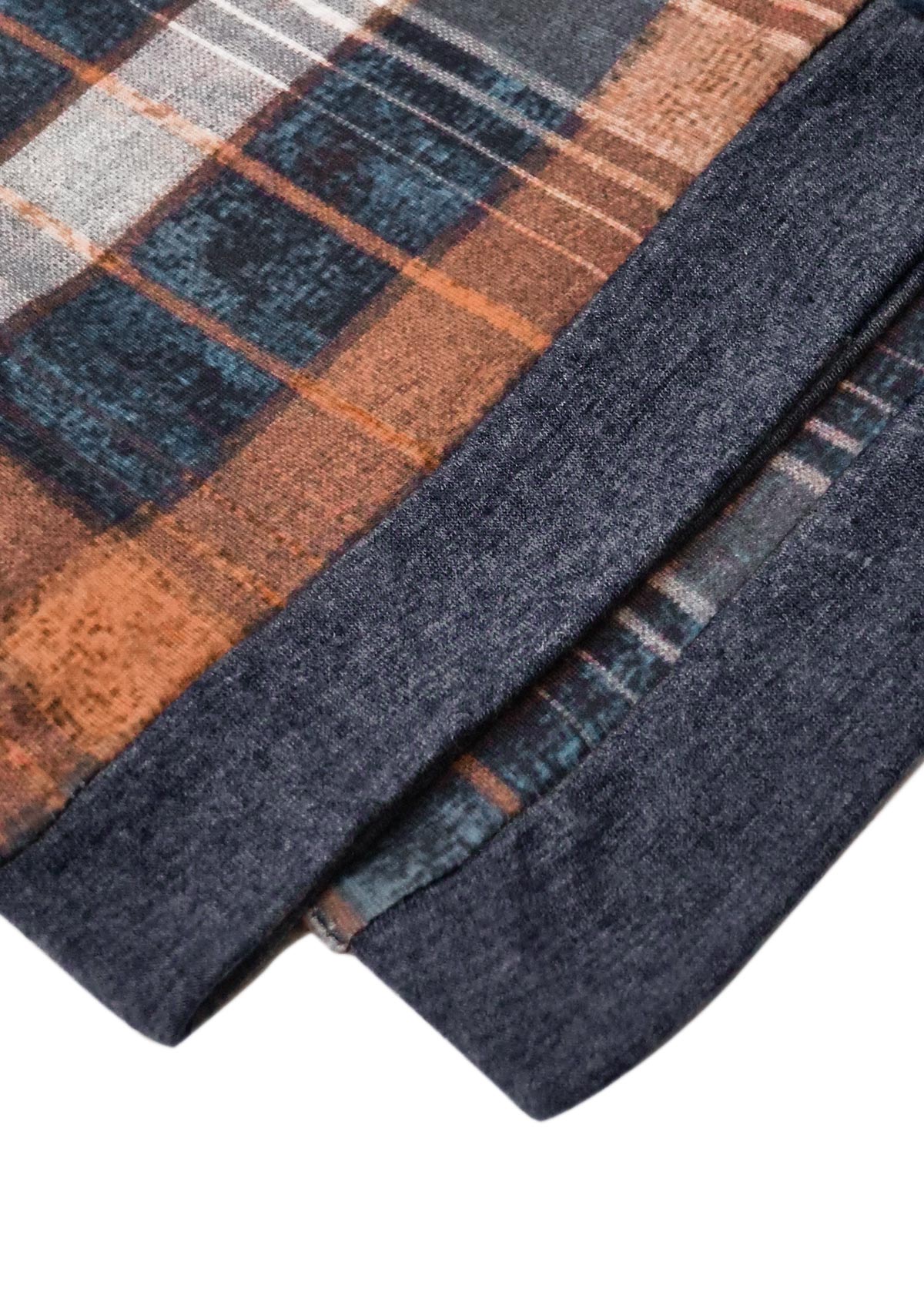 Navy tops,Plaid tops,Striped tops,Geometric tops,ROTITA Fake 2in1 Plaid Navy Short Sleeve Shirt