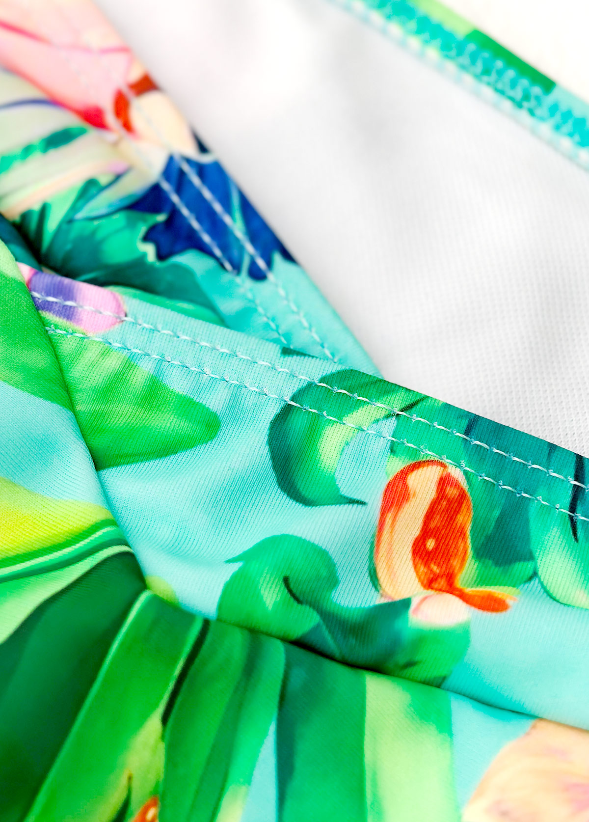 Mint Green swimwear,Plants swimwear,ROTITA Mint Green Tropical Plants Print Mid Waisted Bikini Set
